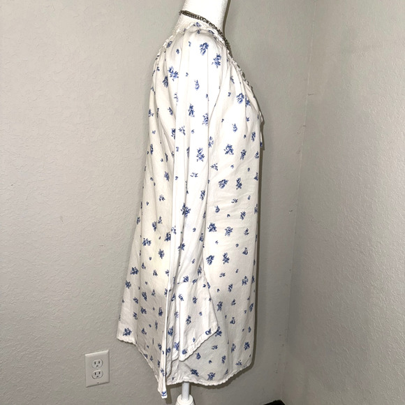 Y2K Victoria’s Secret Slip Dress Women's M White Blue Floral Cotton Bell Sleeve - Picture 2 of 9
